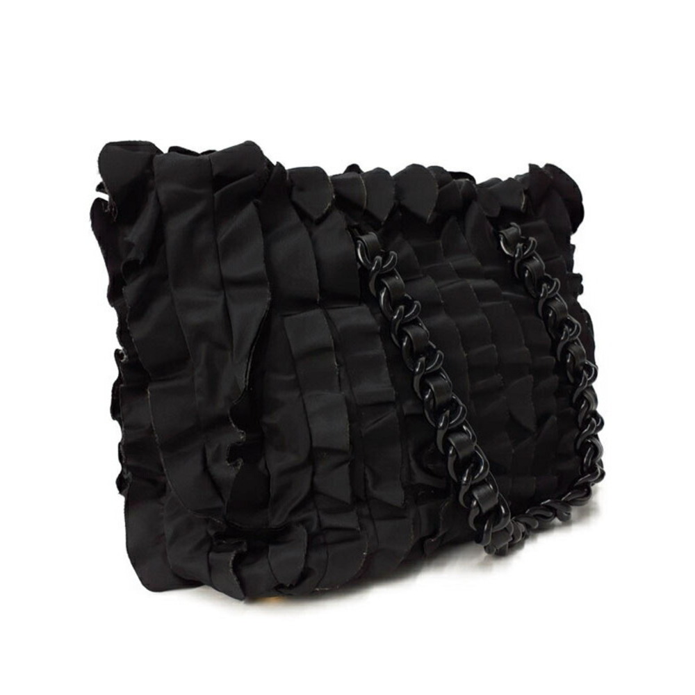 Prada Ruffle Tote Chain black Bag Shoulder ruffled body Tessuto Bag